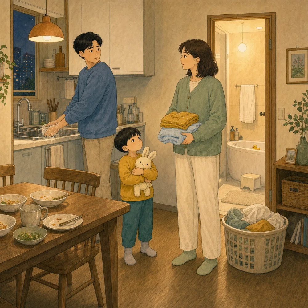 “좀 도와줘”는 끝이 보이지 않는다. 둘 다 지친 때에는 지금 무엇을 어디까지 맡아야 하는지 들리지 않으면 부탁이 서운함으로 번지기 쉽습니다. 먼저 가장 급한 일 한 구간만 이름 붙여주세요. 내용을 보여주는 요약 카드 일러스트