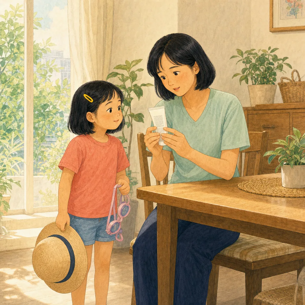 SPF 50+도 한 번 바르면 끝은 아니다. 기능성화장품 표시와 SPF·PA, 물놀이용 내수성 표시를 함께 확인하는 장면