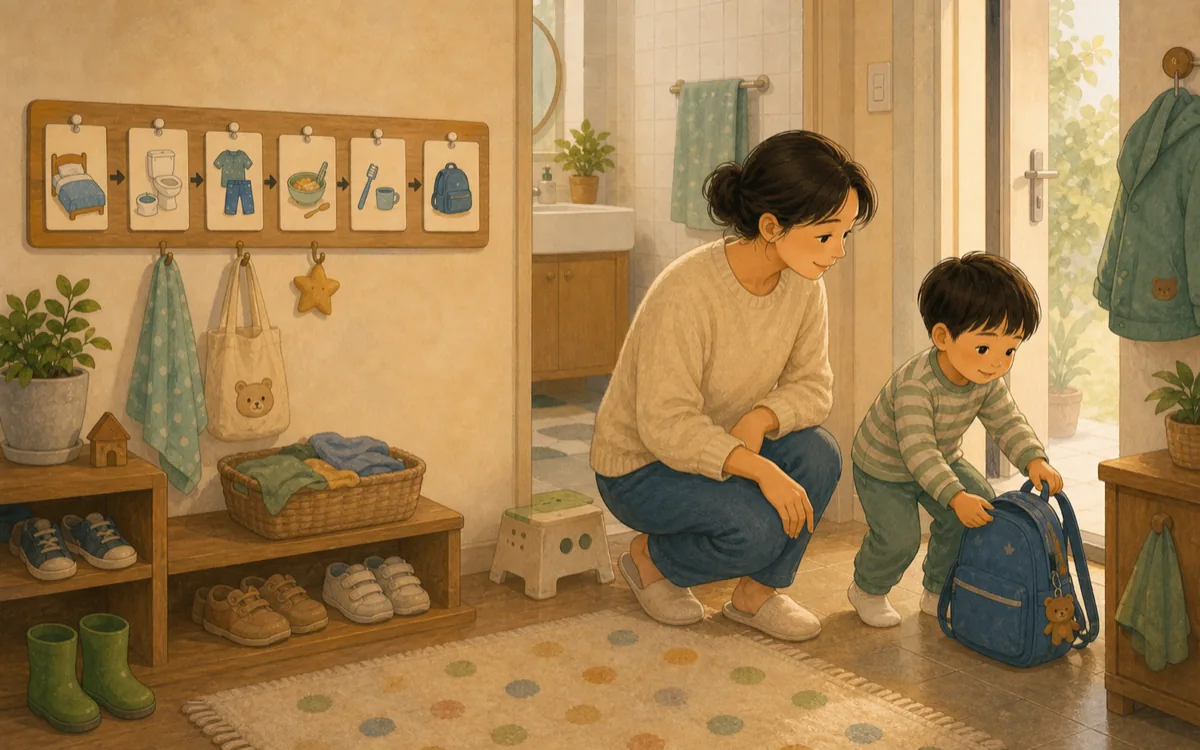아침 순서를 보이게 정하는 장면