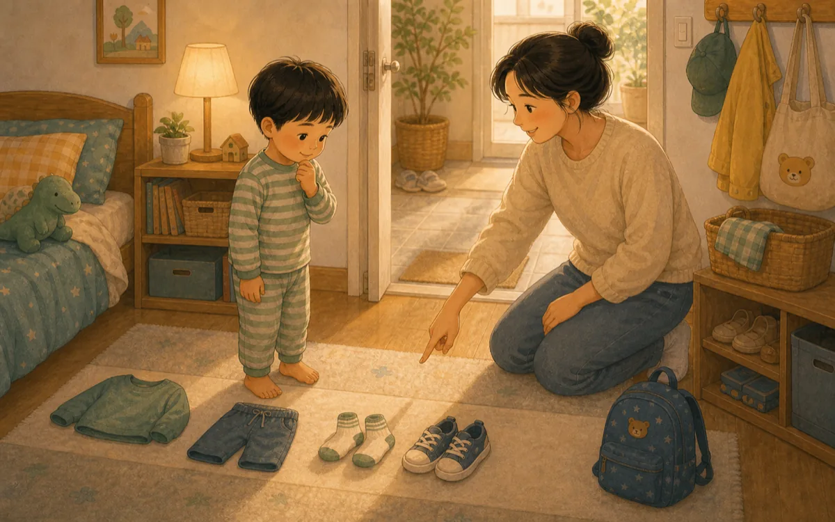 가방과 신발 순서를 따라가는 장면